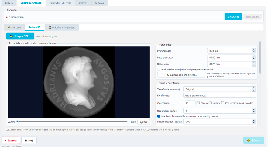 3D relief preview of an engraved coin